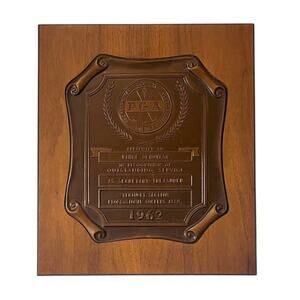 Vintage 1962 PGA Professional Golfers' Association Of America Recognition Plaque